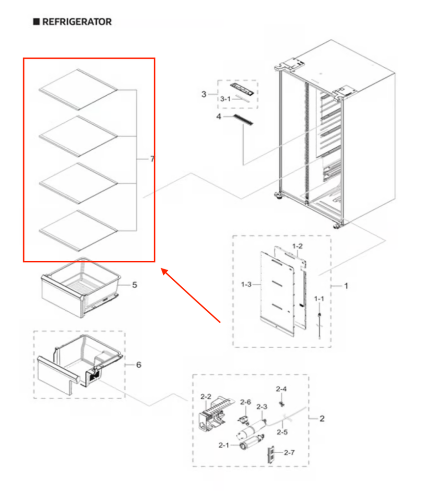 Samsung Refrigerator Shelf, Upper DA97-20647A