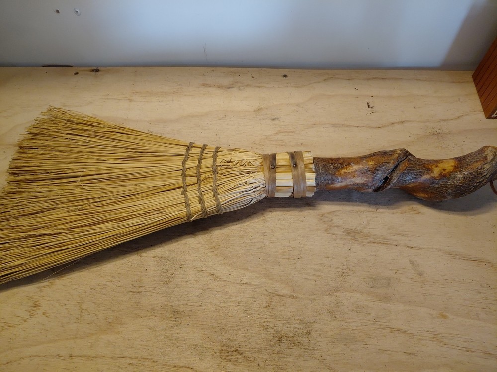 Primitive Handmade Straw Fireplace Hearth Broom - Rustic Twisted  Handle,29 Inch