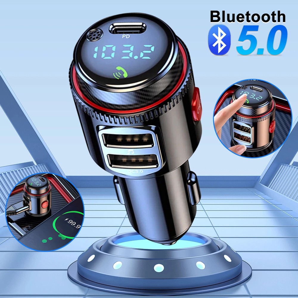 Bluetooth Radio Car Kit Wireless FM Transmitter PC QC3.0 USB Charger MP3 Player