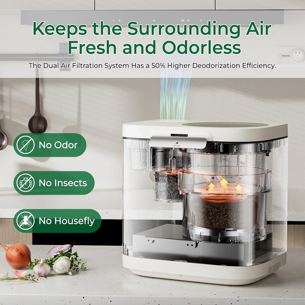 Electric Composter Kitchen Smart Compost Bin W/ Viewing Window Indoor
