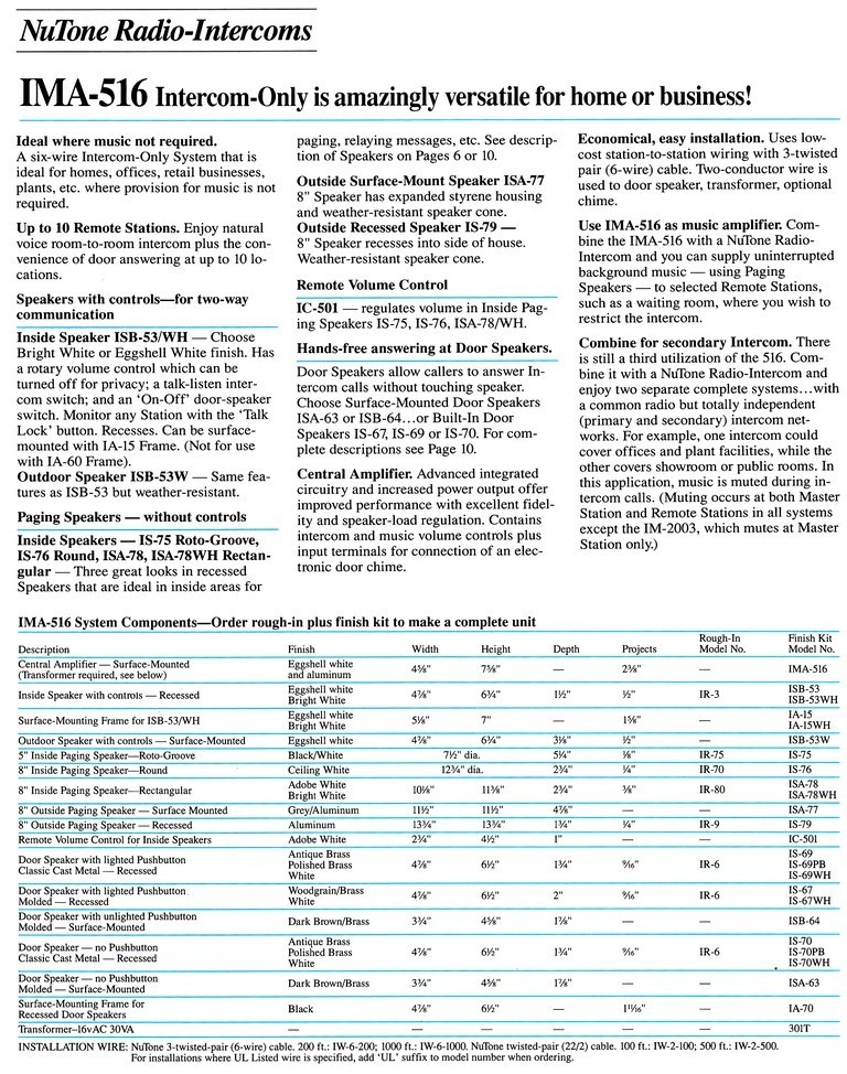 NuTone® ISB53 [ ISB53L ] Eggshell Intercom Station for IMA516 Intercom System