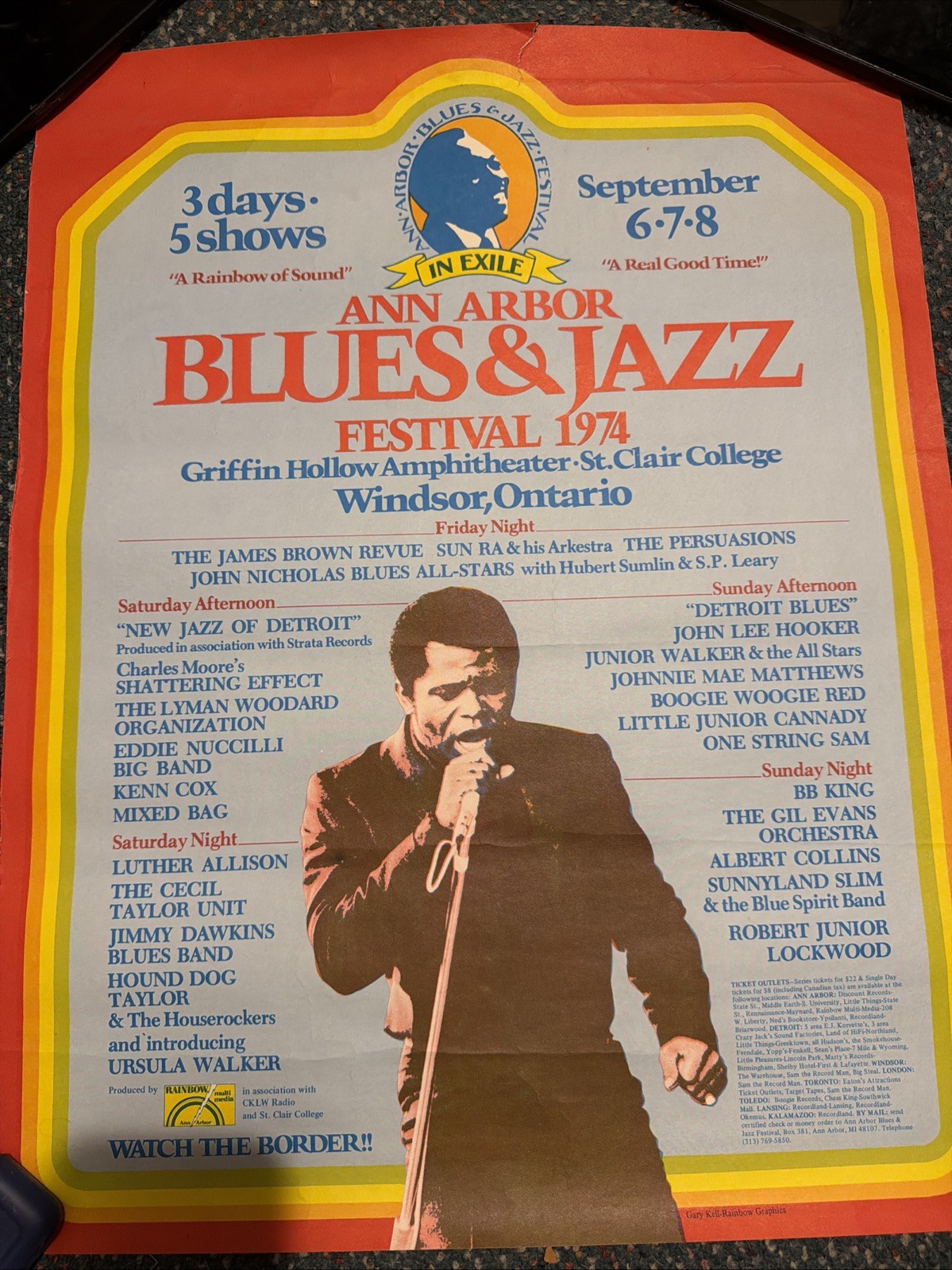 ANN ARBOR BLUES & JAZZ FESTIVAL 1974 “IN EXILE” Original Concert Poster
