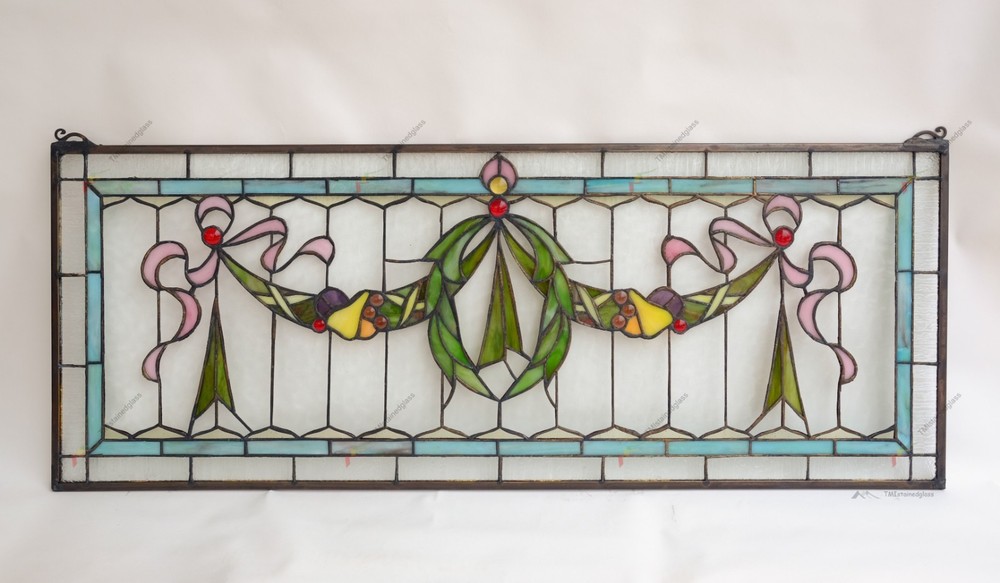 36" x 14" Handcrafted Stained Glass Panel Hanging Window Panel HF45