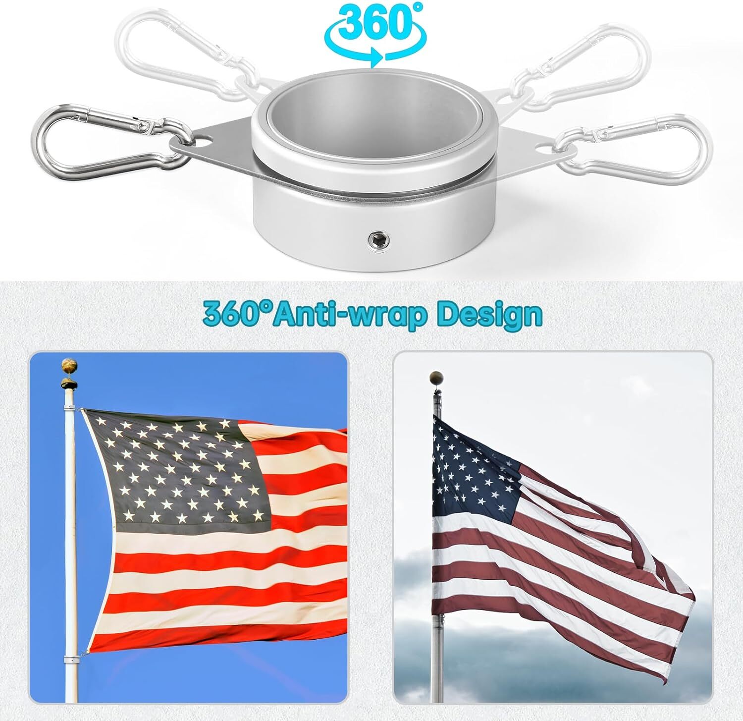 Flag Pole Rings, Aluminum Alloy Flagpole Rings 360° Rotating 2 Inch -Pack of 2