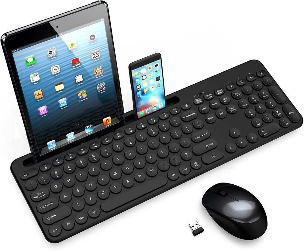 Wireless Keyboard and Mouse Combo with Phone and Tablet Holder (BLACK)