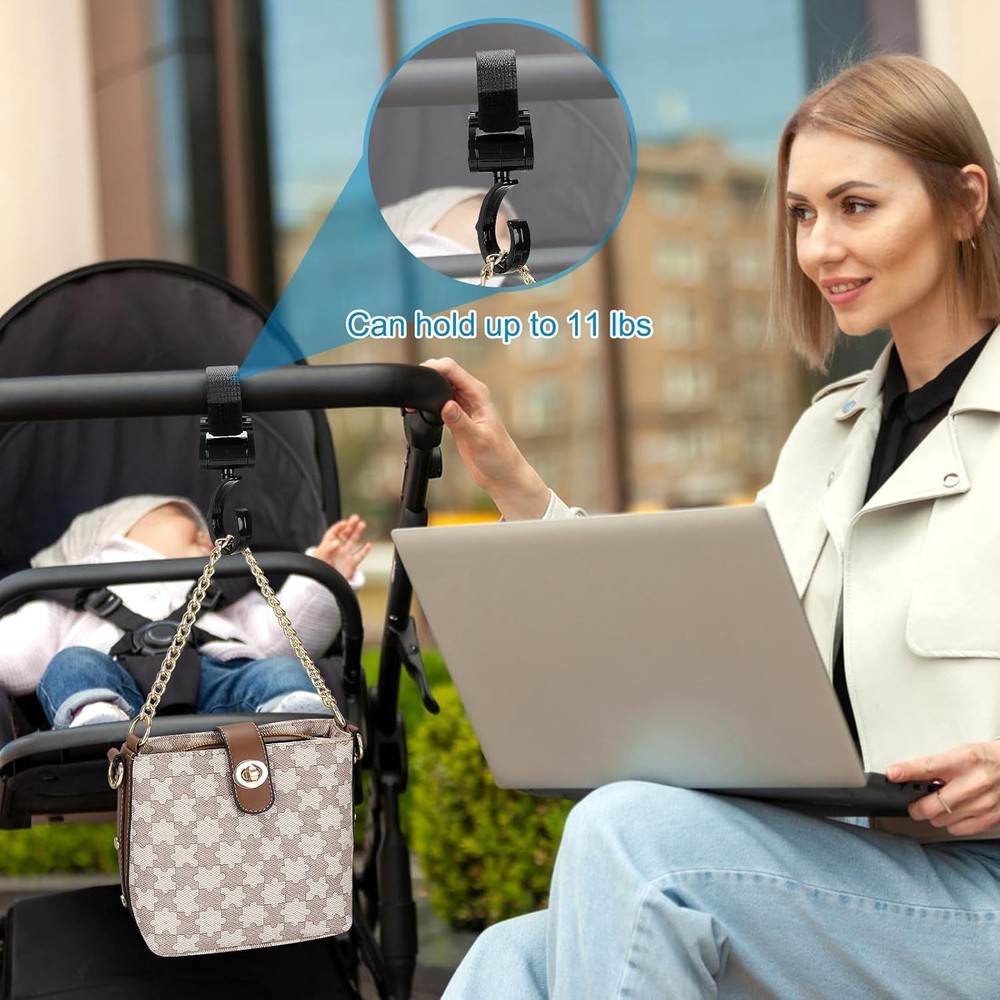 Universal Stroller Cup Holder with Hook - 360° Rotatable & Adjustable Clip