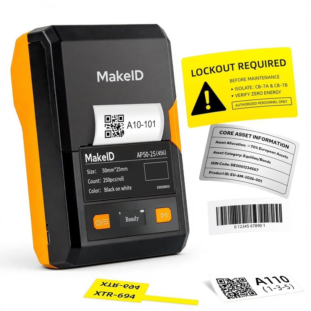 Makeid EP53 Portable Industrial Label Maker, 2" Print Head Bluetooth Label Pr...
