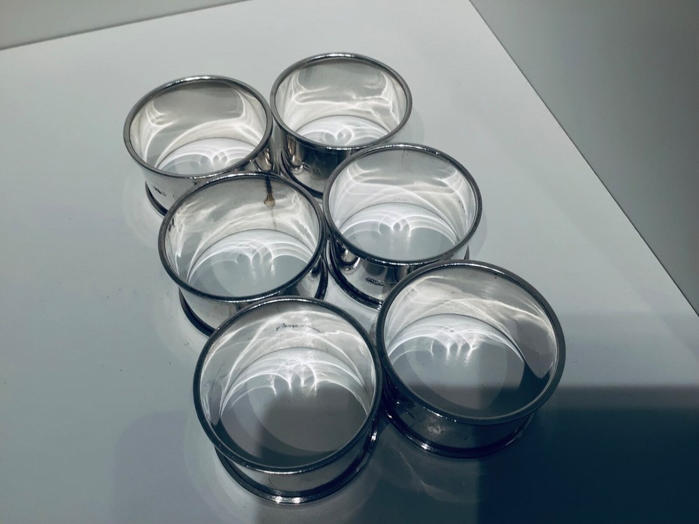 Cased Set 6 Solid Silver Napkin Rings, Birmingham 1914