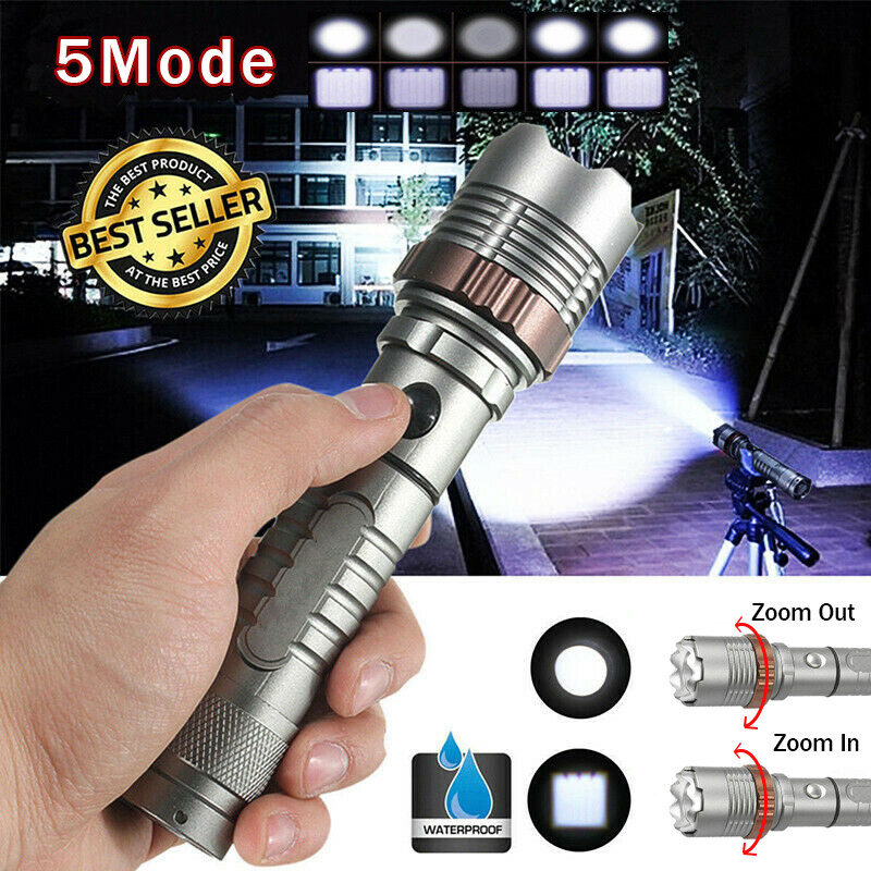 Super Bright LED Tactical Flashlight Torch Rechargeable Work Light Waterproof