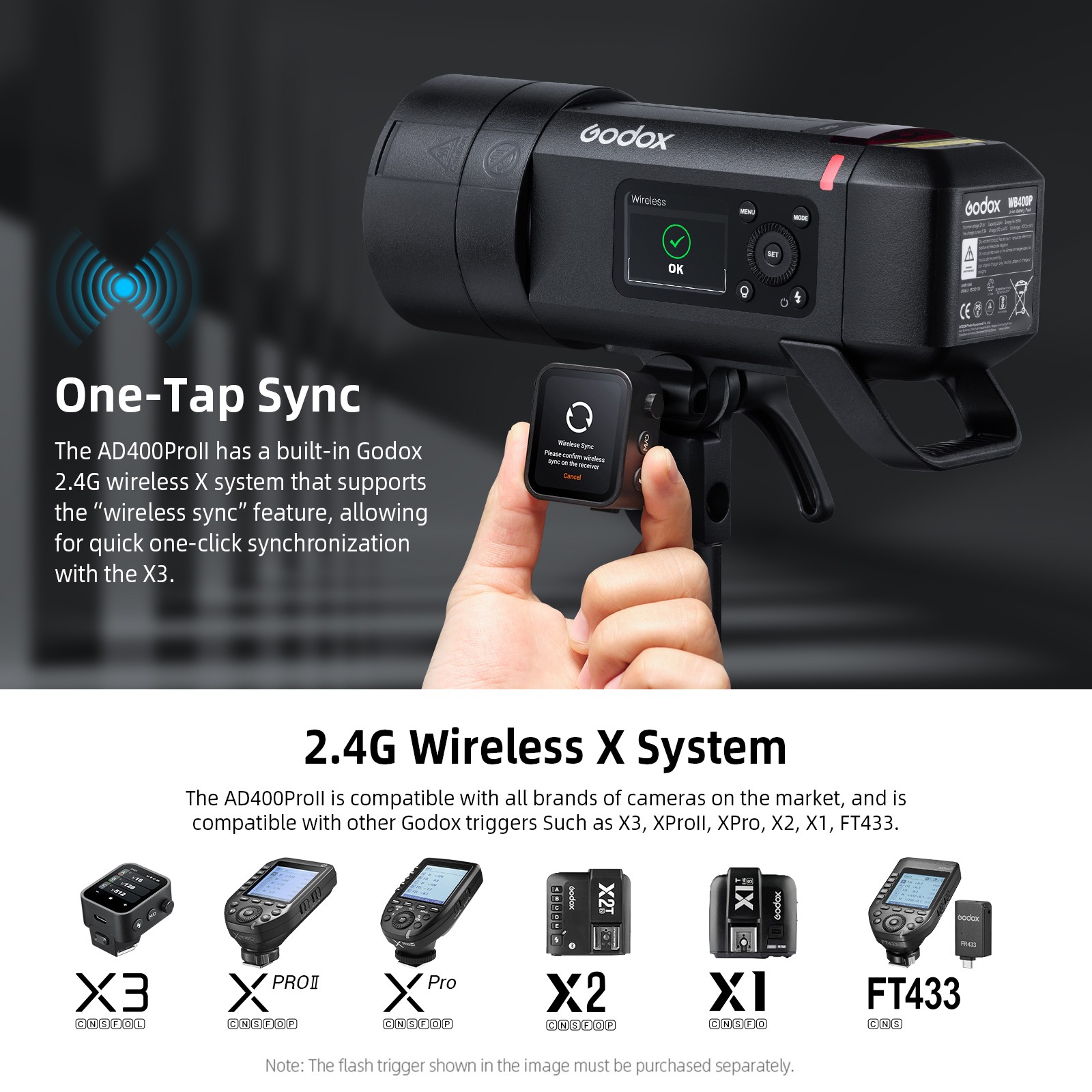 GODOX AD400ProII 400Ws Outdoor Flash Strobe 2.4G TTL 1/8000 HSS Modeling Lamp