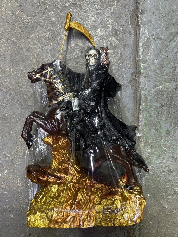 Santa Muerte Statue With Hourse 13.5in Black