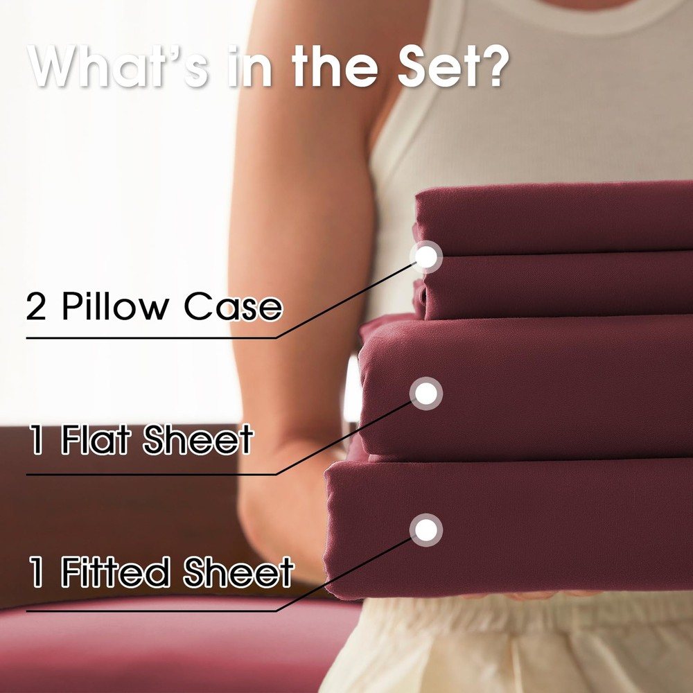 USXIBEI King Size 4 Piece Sheet Set - Comfy Breathable & Cooling Bed Sheets Set,
