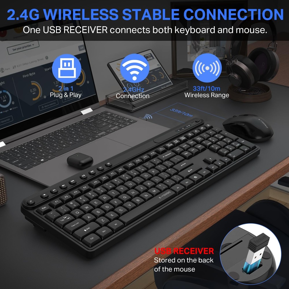 Wireless Keyboard and Mouse Combo, EYOOSO FullSized Computer Wireless Keyboar...