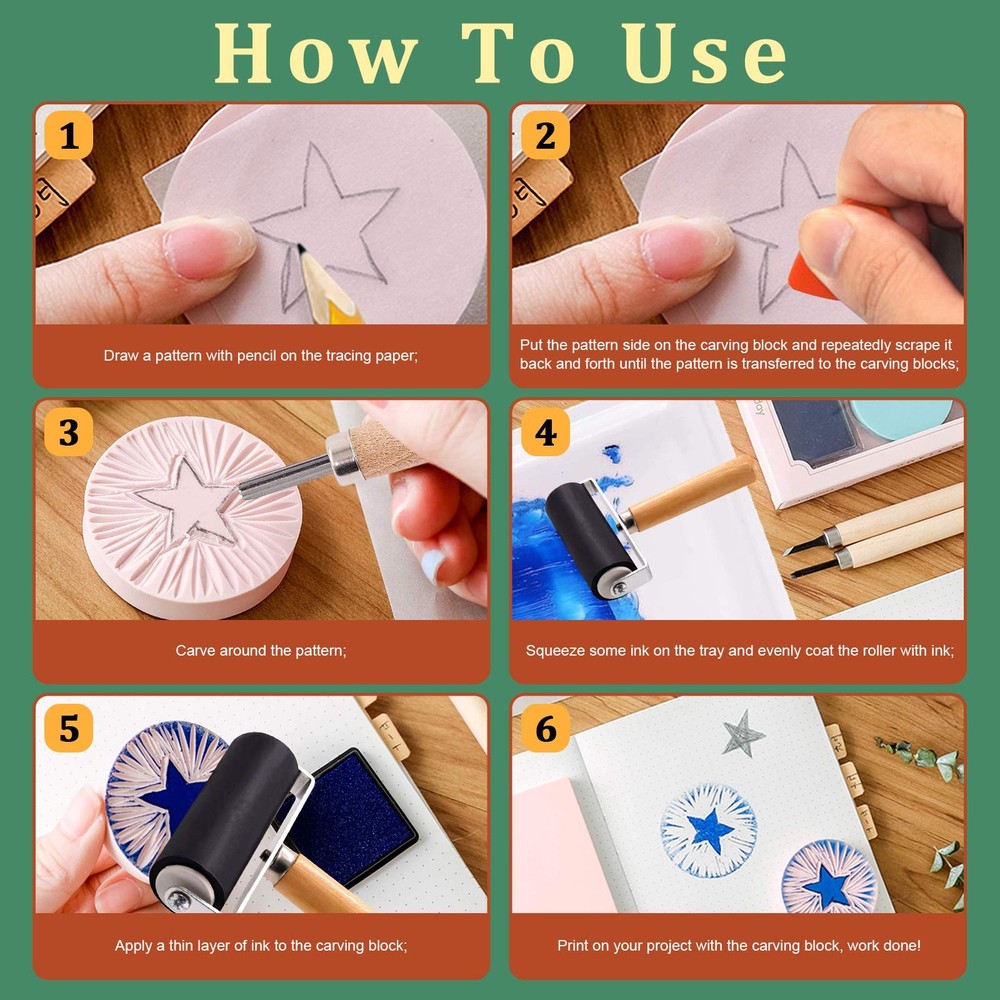41 PCS Rubber Stamp Making Kit, Carving Blocks, Tools, Brayer Roller, Printing