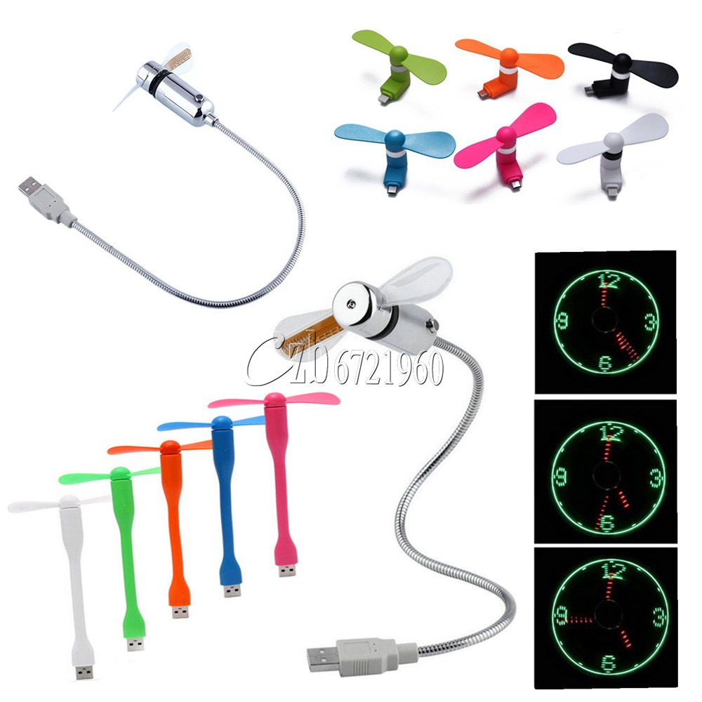 Portable Micro/Mini/Lightning USB LED/Clock Cooling Fan For iPhone Andriod PC