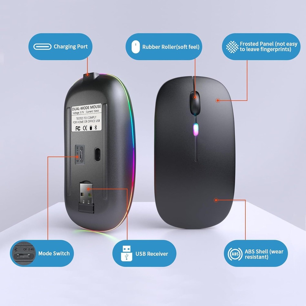 Wireless Bluetooth Mouse, Rechargeable, LED, Silent, Ultra-thin Design (Bluetoot