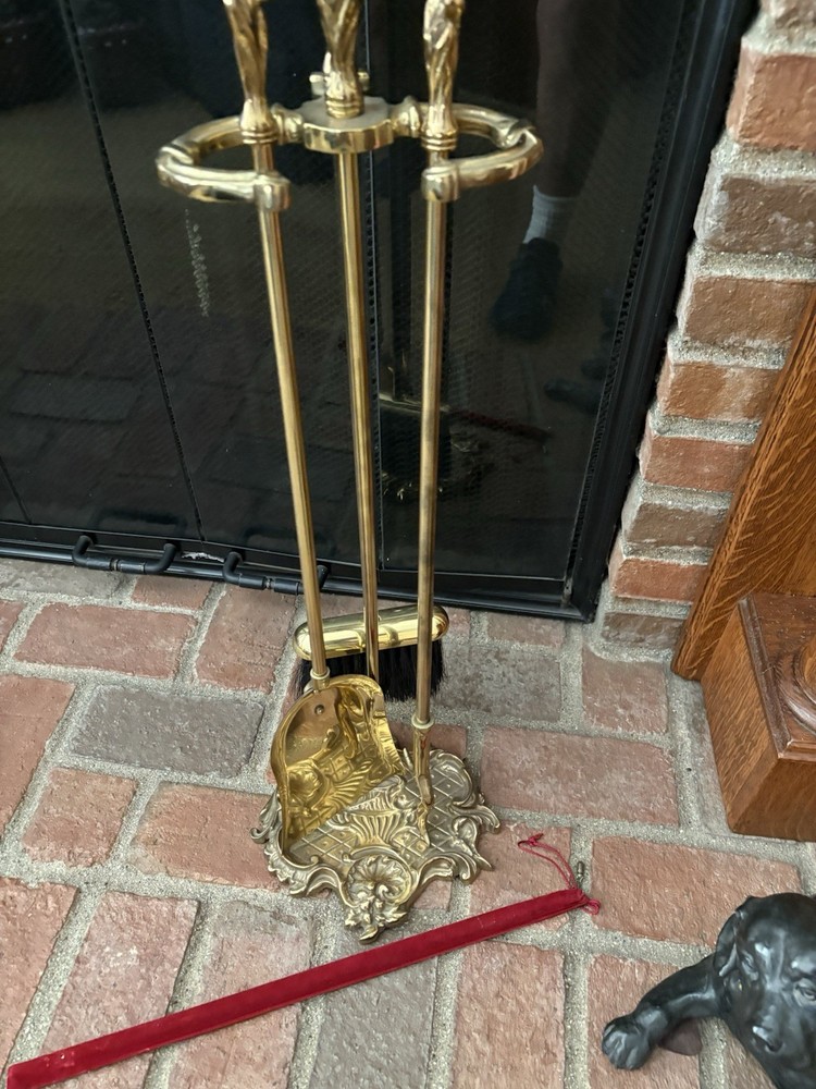 Solid Brass Ornate Fireplace 3 Piece Set