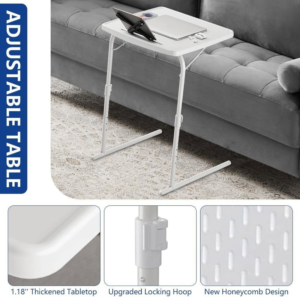 Adjustable TV Tray Stand Folding Bed Desk Sofa Table 6 Height & 3 Angle Settings