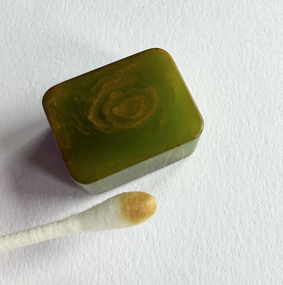 Vintage Old Small Rectangular 1930s Green Bakelite Pencil Sharpener Swirl Design