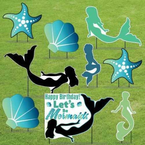 Let's Be Mermaids Blue Yard Decorations 9 piece set