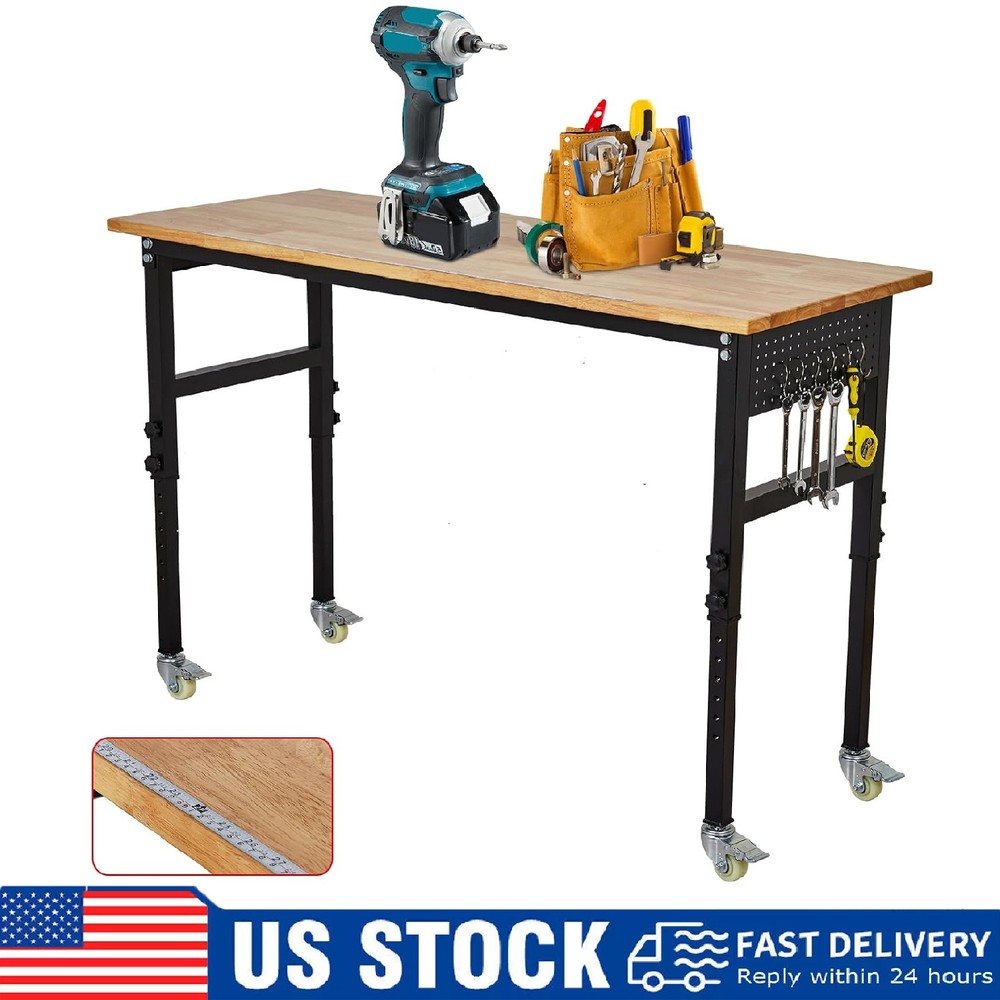 48"x24" Adjustable Workbench, Heavy Duty Work Bench Table with Pegboard & Wheels