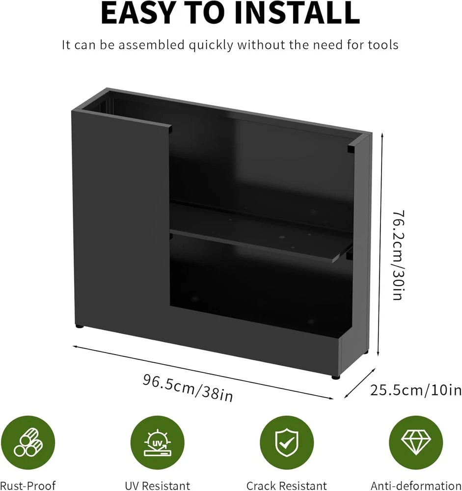 Durable 38" Black Galvanized Steel Planter Box - Easy Assembly & Adjustable Feet