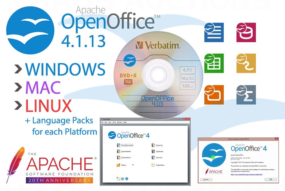 OpenOffice 4.1.13 Windows / Mac / Linux DVD Office Suite