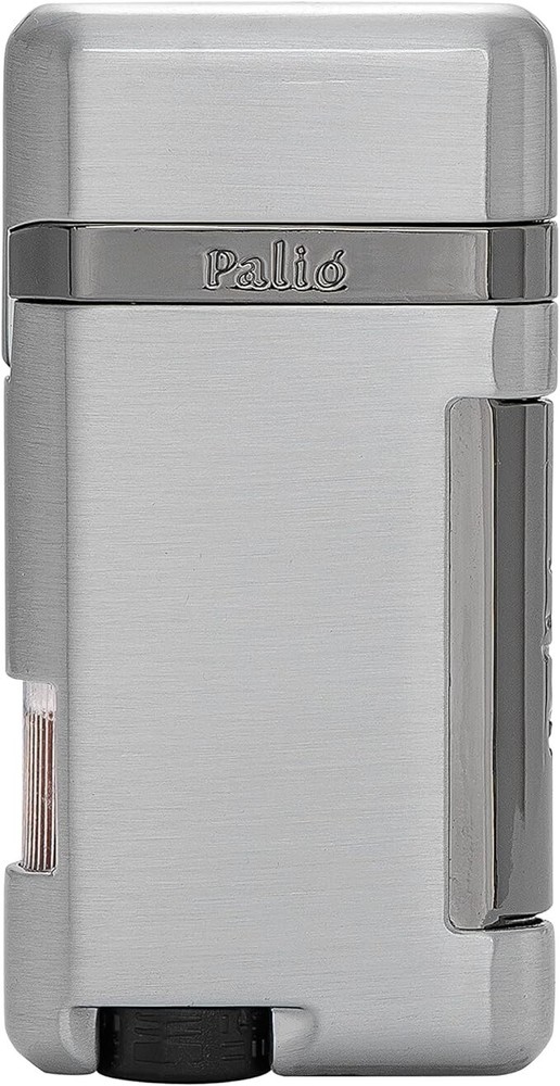 Palió Lazio Single Angled Jet Flame Cigar Lighter, Refillable Adjustable,Silver