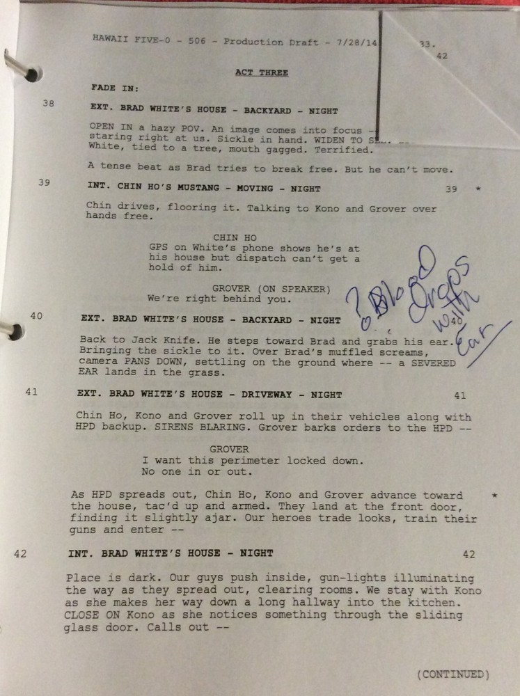 HAWAII FIVE-O ORIGINAL SCRIPT 506 NOTES SCHEDULE + 2014 HO' OMA IKE
