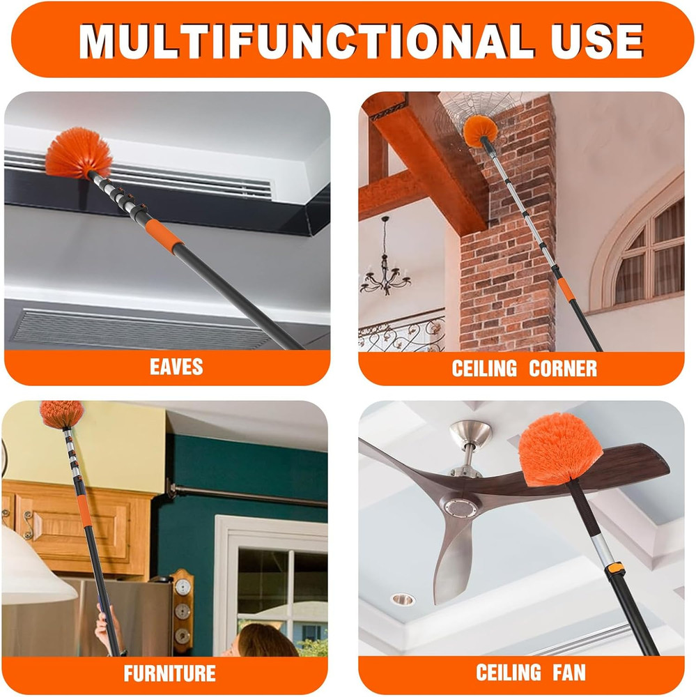 36FT Reach Cobweb Duster with Extension Pole, High Ceiling Long Duster with 7-30