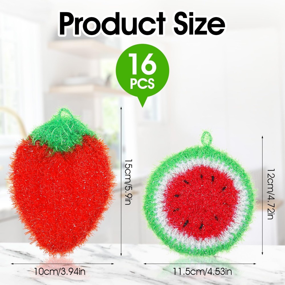 16pcs Fruit Dish Srubbies,Non Scratch Dishwashing Sponges,Double Layer Reusab...