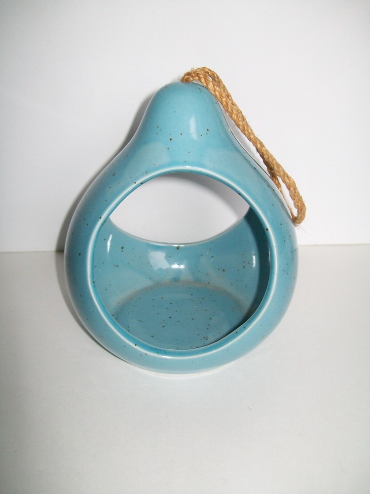 Hanging Teardrop Bird Feeder Blue Ceramic