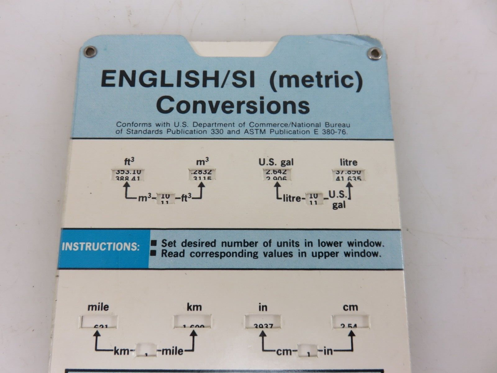 Snap-On Universal English/SI METRIC Datalizer Conversion Slide Chart Tool