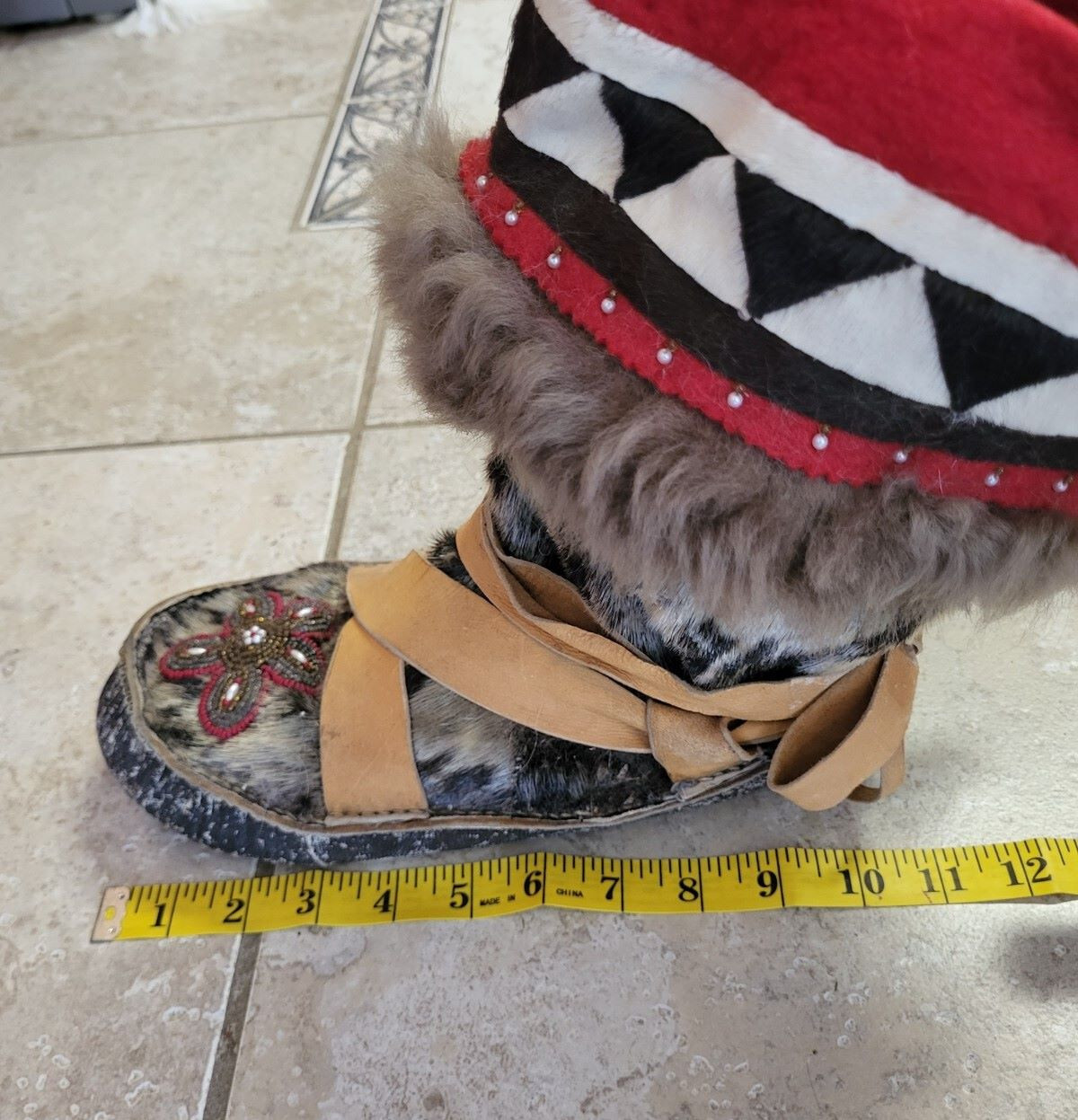Vintage Handmade Fur, Skin, Leather, Felt & Glass Beaded Native Alaskan Mukluks
