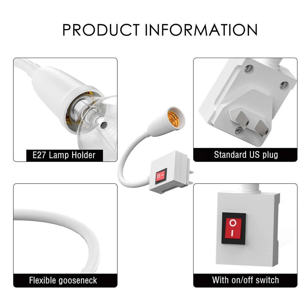 1PCS 360° Flexible E27 Light Bulb Holder Extension Socket Adapter On/Off Switch