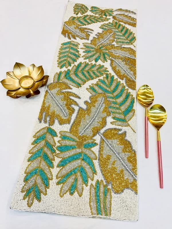 TBS Multicolor | Handmade Beads Leaf Table Runner | Dining Coffee Table Decor