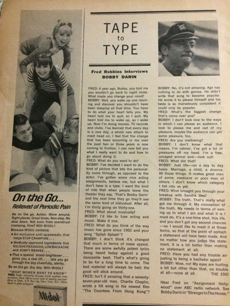 Bobby Darin, Full Page Vintage Clipping