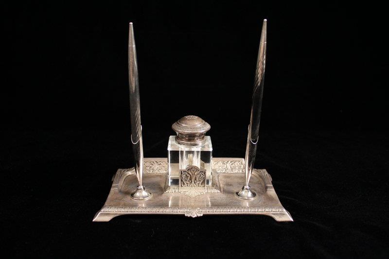 Striking Antique German silver Inkstand, 19th c.