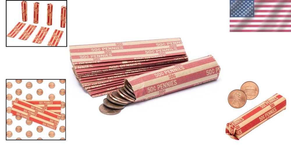 100 Flat Penny Coin Wrappers - Color-Coded for Easy Organization