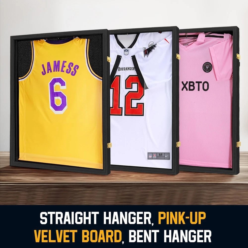 Jersey Frame Shadow Box Display Case w/ UV Acrylic Door for Sports Jerseys Black