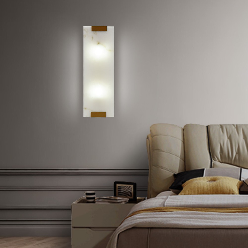 Rectangular G9 Light Wall Lamp Hand-Carved Alabaster Sconce Bedroom Kitchen US