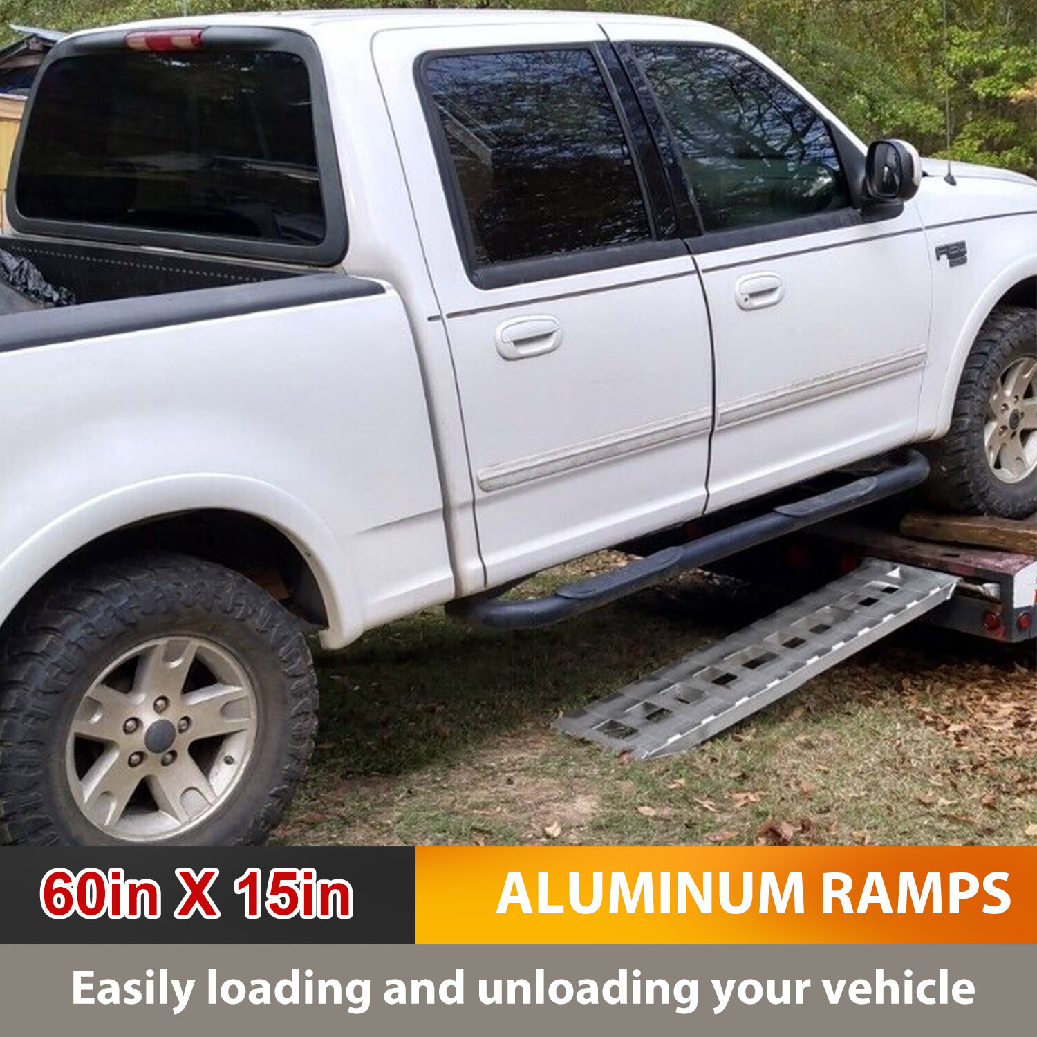 Pair For 60''X15" Aluminum Ramps 6800 LBS Truck Car Auto Trailer Ramps Hook End