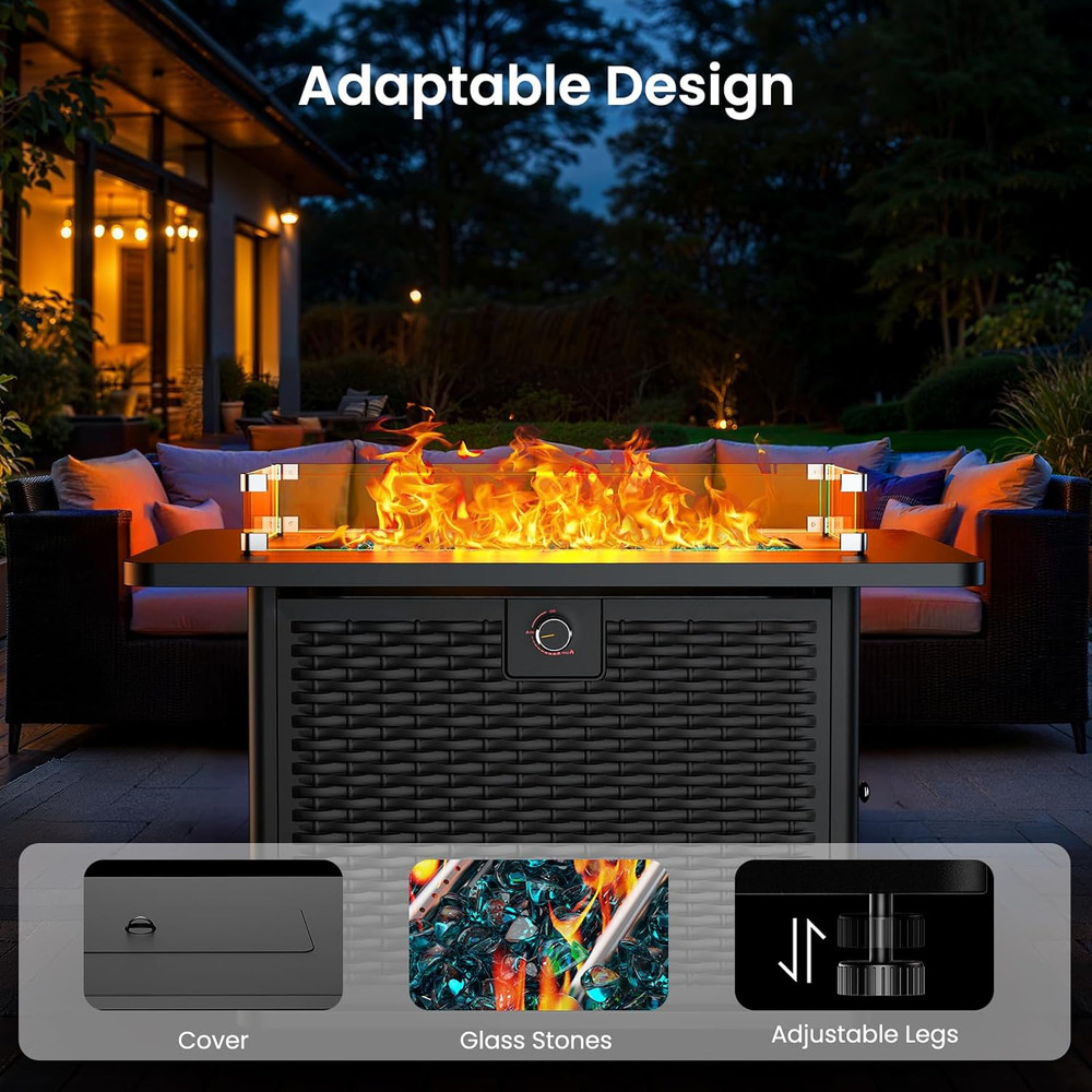 43-Inch Rectangular Propane Fire Pit with 60,000 BTU Output, Fire Pit Table Prem