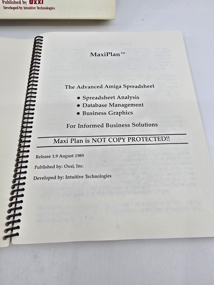 Vintage Amiga MaxiPlan 500 Spreadsheet Software CIB Complete Oxxi Aegis 2 Disk