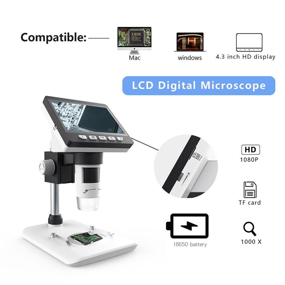4.3" HD1080P 1000X Magnifier Camera Digital Soldering Eectronic Microscope