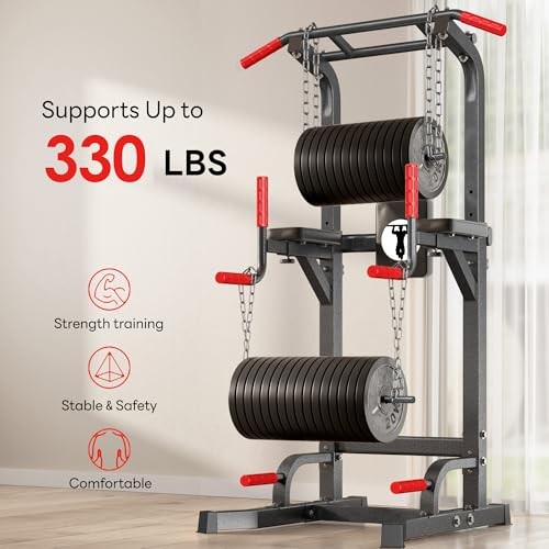 Multi-Function Power Tower Pull Up Bar Station Pull Up Dip Station for Black