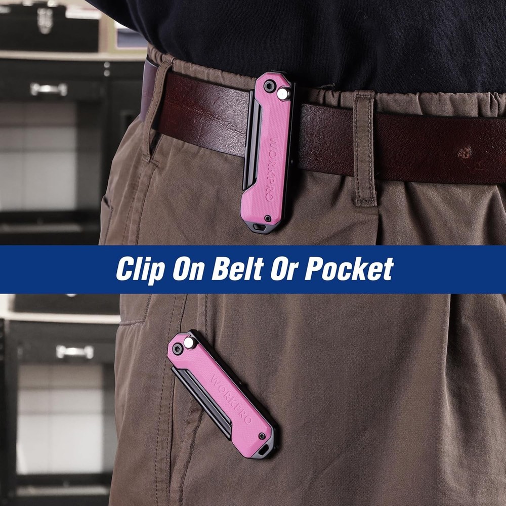 WORKPRO Folding Utility Knife Quick Change Blade Box Cutter Quick Open Axis Lock