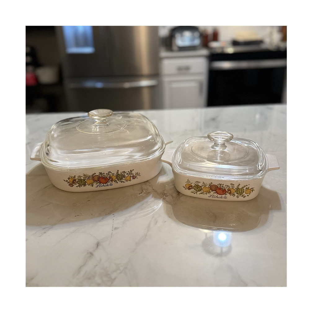 CorningWare L'Echalote Casserole Set 2.5L 1Qt Vegetable Pattern Lids
