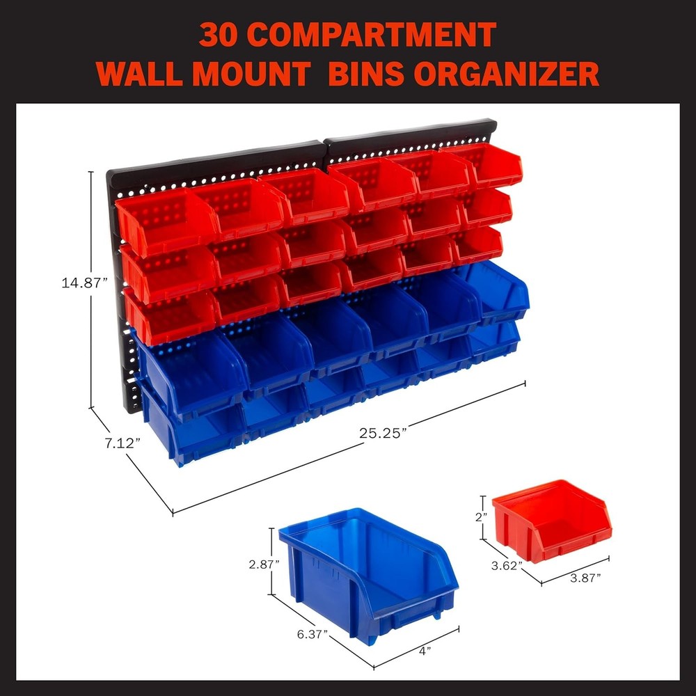 15-Bin Garage Organization Rack Carbon Steel Rack W/ Removable Stackable Plastic