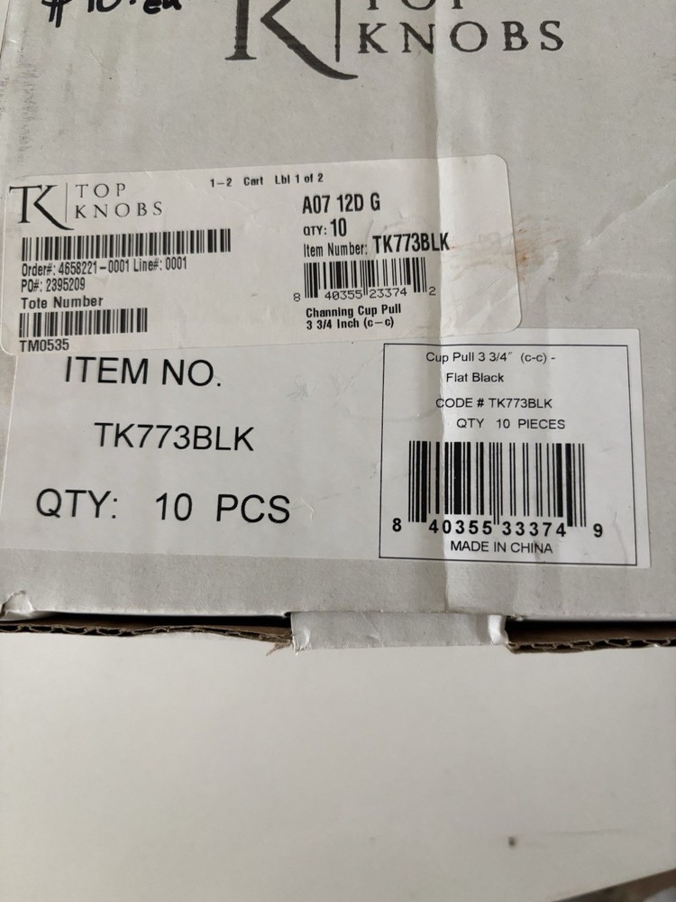 Top Knobs TK773BLK Channing Cup Pull 3 3/4 Inch (c-c) - Flat Black Set Of 10